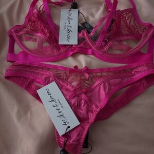 For Love and Lemons Fuschia Lace Satin Lingerie Set NWT